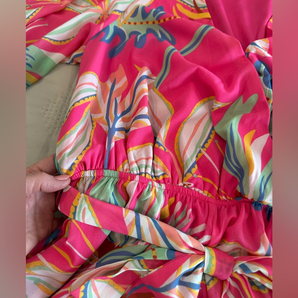 Flying Tomato Pink Multicolor Floral Print Wrap Romper - Picture 10 of 11